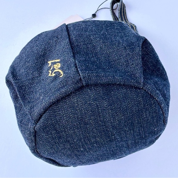 NWT* Cinq a Sept Denim wristlet Drawstring bisou Bag with Embroidered Logo - Picture 3 of 10